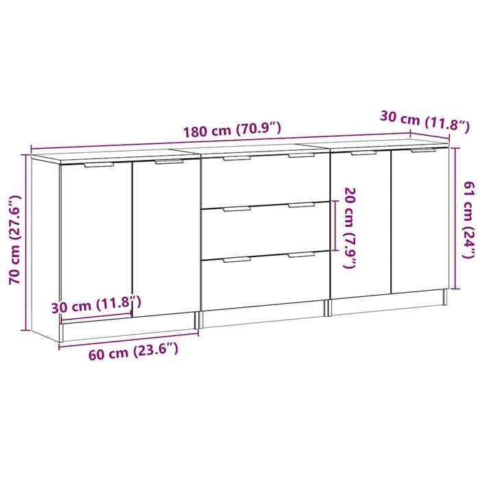 vidaXL Σετ Μπουφέ 3 Τεμαχίων, Χειροποίητη Δρυς, 60x30x70 εκ., Τεχνικά Επεξεργασμένο Ξύλο, Μονάδα Αποθήκευσης, Ντουλάπι Αποθήκευσης Κουζίνας, 3329226