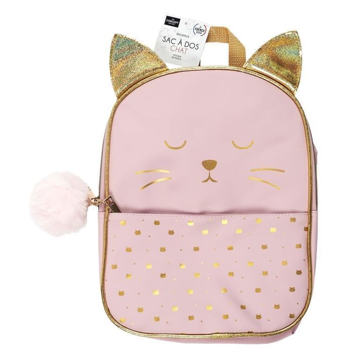 Zaino per bambini con gatto rosa e oro - CATHY