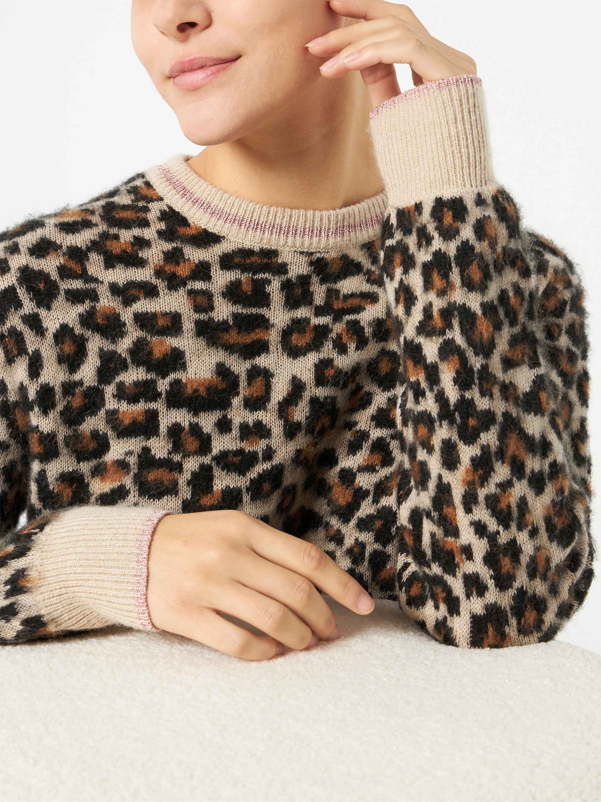 Pull en maille brossée pour femme avec imprimé léopard