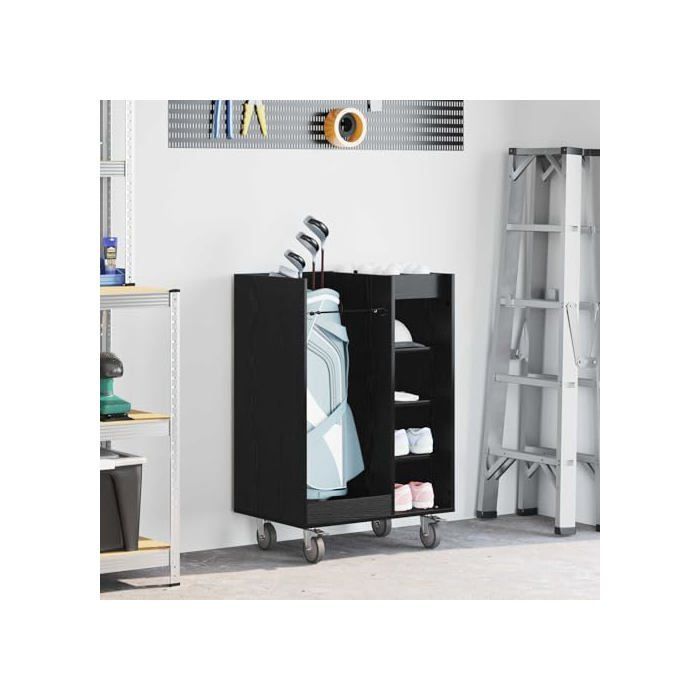 Modern golf locker - vidaXL - Black Oak - 65x45x98 cm - Large storage space - With 4 wheels - Metal frame