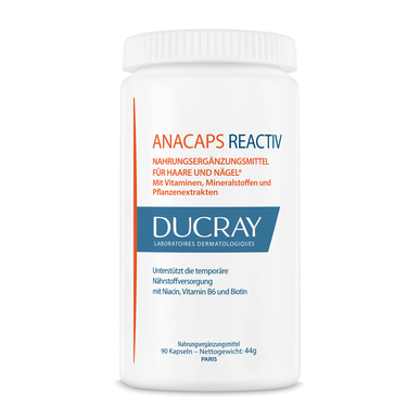 Ducray Anacaps Reactiv -hiustenlähtölisä imetyksen aikaiseen hiustenlähtöön, 90 kapselia.
