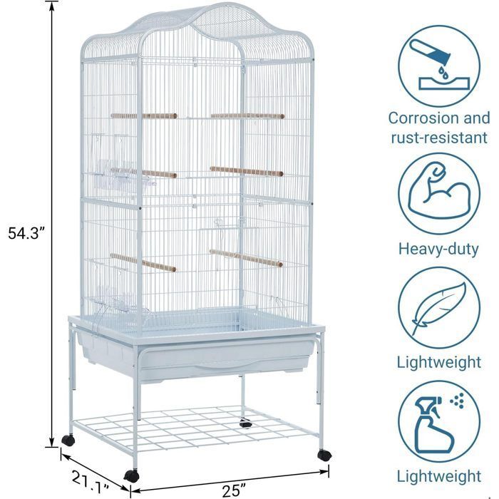 AVIARIO - JAULA PARA PÁJAROS - JUGUETES S - 64×54×138 cm - BLANCO - Metal - con comedero y perchas