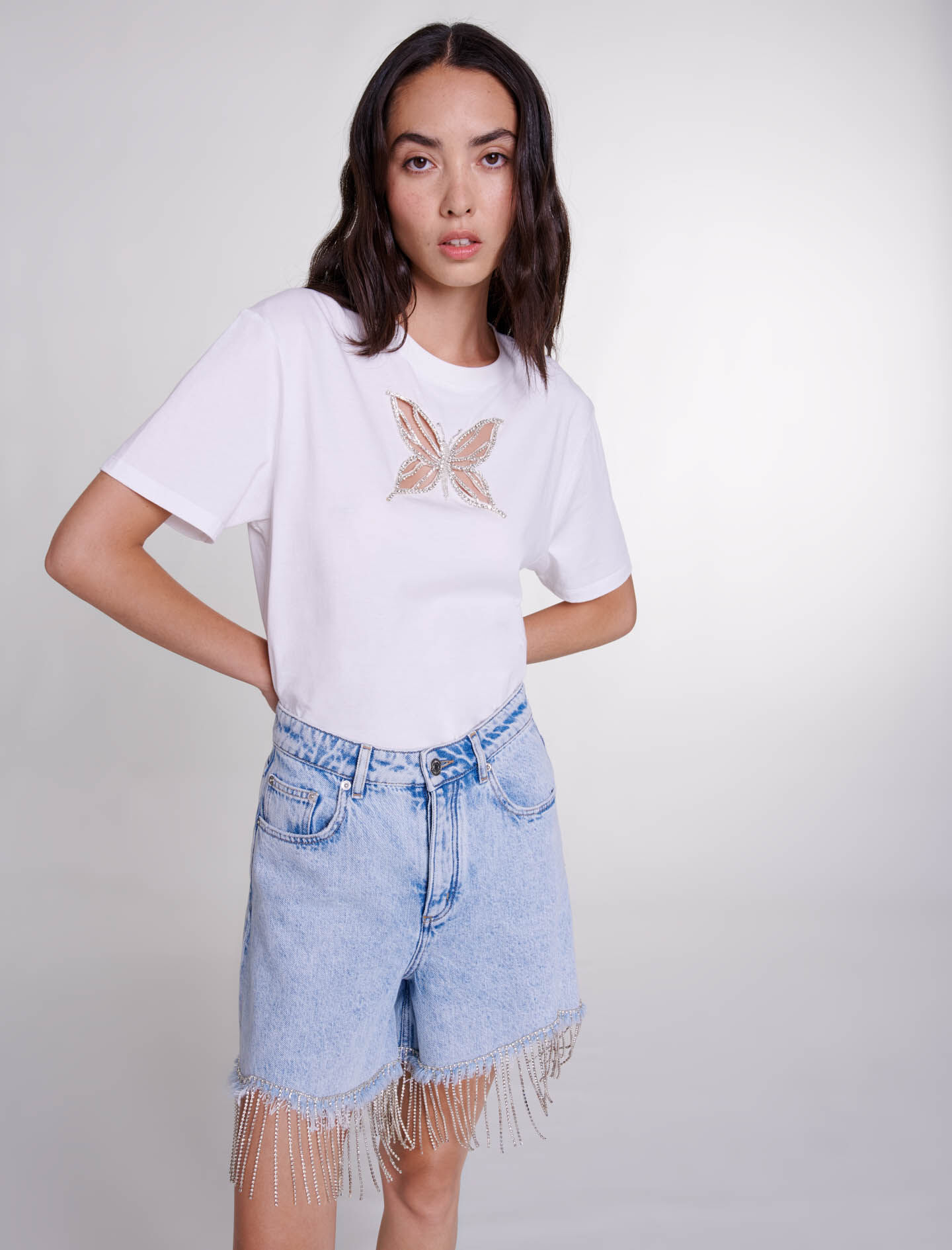 Glanzende denim shorts - Lichtblauw