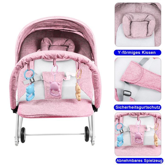 Hamaca para bebé 3 en 1 - MIPAN - Hamaca para bebés de 0 a 30 kg - Con juguetes + mosquitera + silla de paseo y ruedas - Rosa