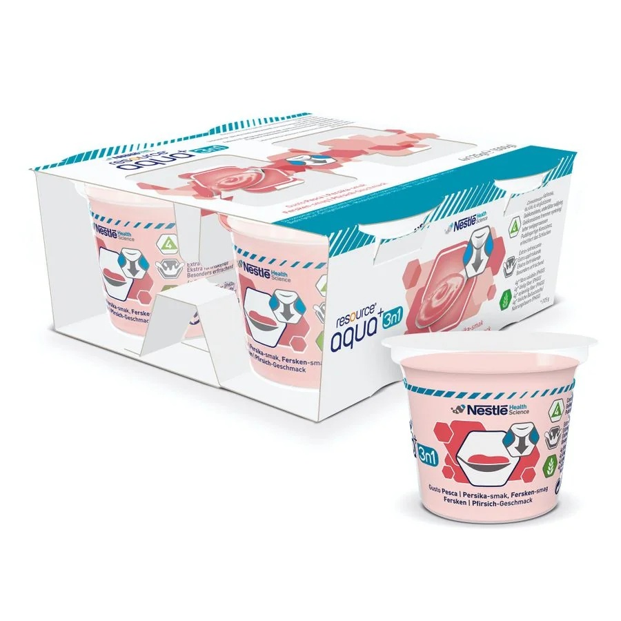 NESTLÉ Resource Aqua+ 3-in-1 perzikgelatinedrank met vezels 4 x 125 g