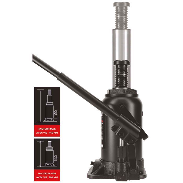 Hydraulische krik - AUTOBEST - 20T - Hefbereik van 244 tot 449 mm - Universeel - Hydraulisch