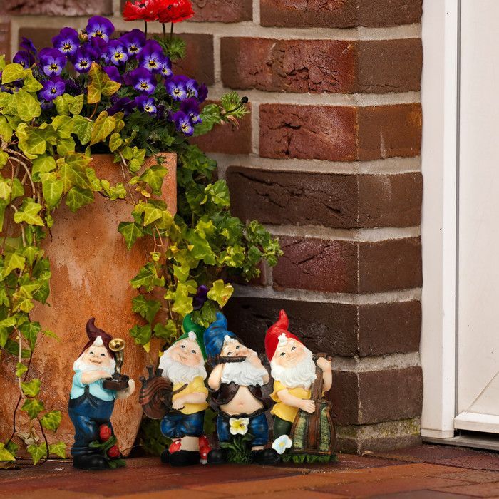 Relaxdays Lot 4 nains de jardin musiciens, résistant aux intempéries et gel, figurine, résine artificielle, multicolore
