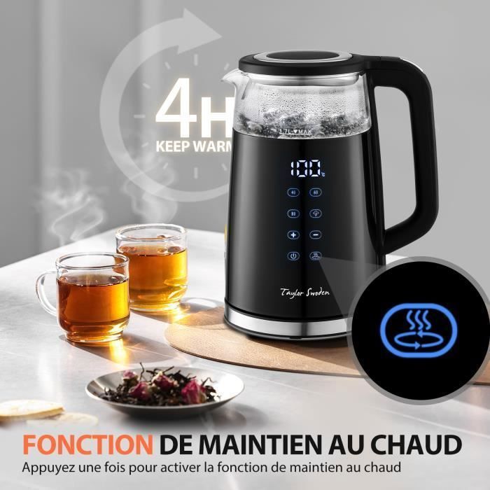 Taylor Swoden 1.7 Litre Glass Electric Kettle with Temperature Selection from 40 to 100 °C, Digital Display