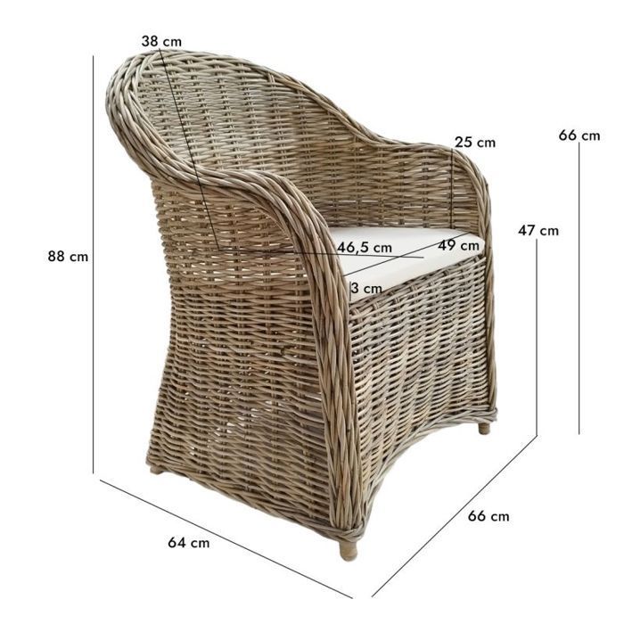 Conjunto de 2 sillones de kubu tejido natural con cojines blancos – MAEVA 2 Meubletmoi