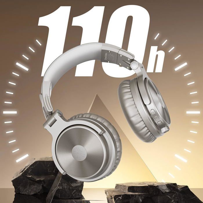 Studio Pro-C Kopfhörer - Bluetooth 110h & Kabelgebunden, Hi-Res, Mikrofon, Ohrpolster aus Proteinleder (Silber)