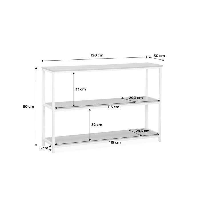 Black metal and wood-effect shelf - Loft - 3-tier bookcase. 120x30x80cm