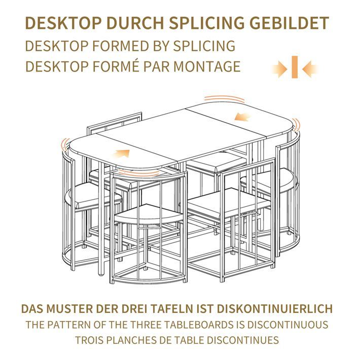 Eettafelset (140x80cm) met 6 stoelen - Tafel en stoelen - Stoelen met rugleuning en grijze kussens - Moderne stijl - Zwart