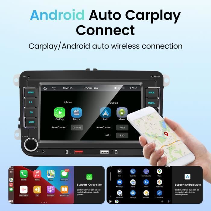 GEARELEC 7-Zoll-Autoradio für VW, kabelloses CarPlay, Android Auto, MP5-Multimedia-Player mit Bildschirm, USB, Spiegelung, Bluetooth, Anrufe