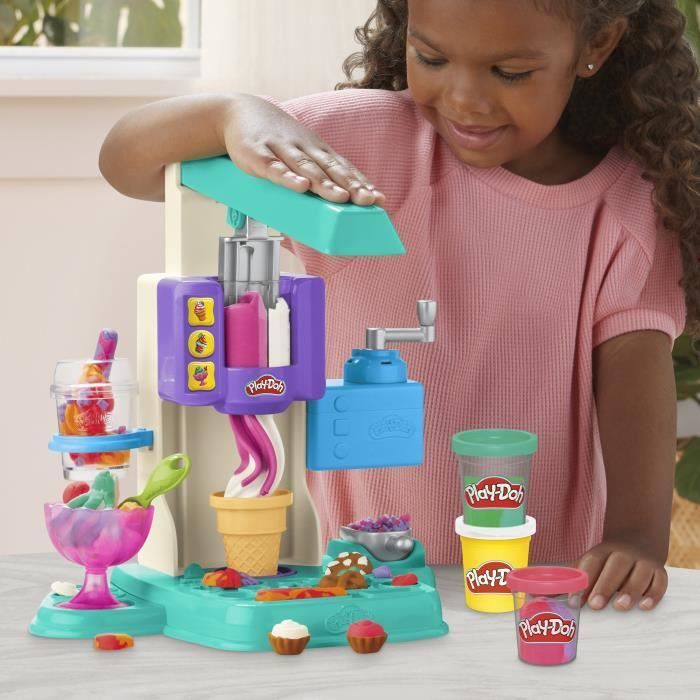 PlayDoh Mes Glaces Arc-en-Ciel, Pâte à modeler, Machine à Crème Glacée factice, 5 pots de 56 g  et accessoires, dès 3 ans
