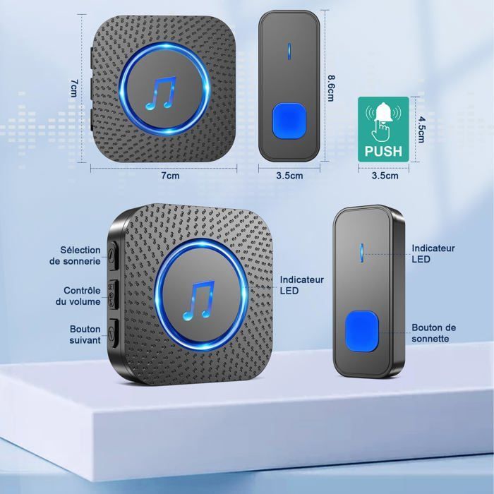 Timbre inalámbrico AIMOONSA - Kit receptor enchufable - Alcance de 400 m - Resistente al agua - 110 dB