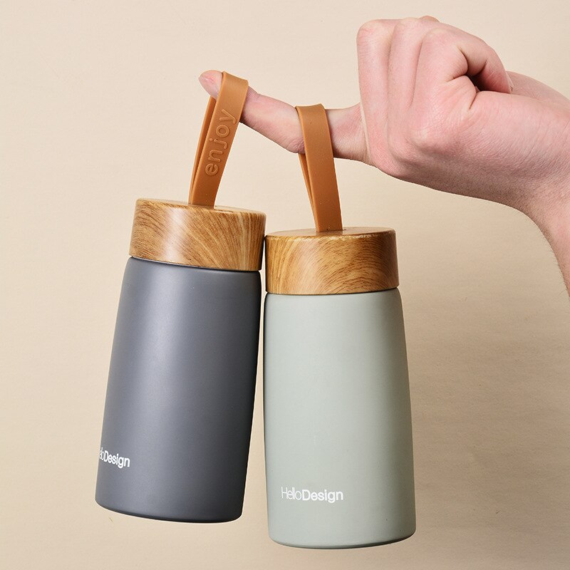 Doppelwandige, isolierte Thermoskanne aus Edelstahl 304, tragbar, 280 ml, aus Holz, Mini-Vakuum-Wasserflasche