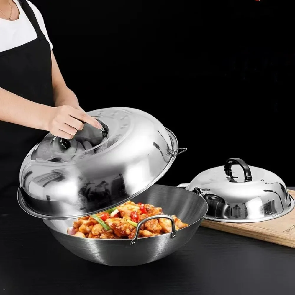 Couvercle rond en acier inoxydable durable pour grandes casseroles, avec poignée et couvercle surélevé, universel pour wok et poêles, accessoires de cuisine