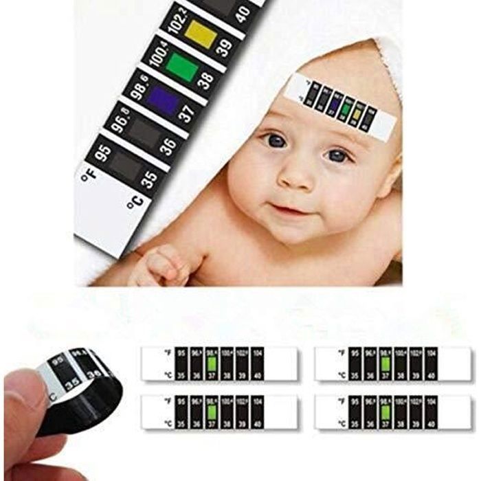 Paquete de 10 tiras termométricas reutilizables y flexibles para la frente de bebés y niños, marca YYV.