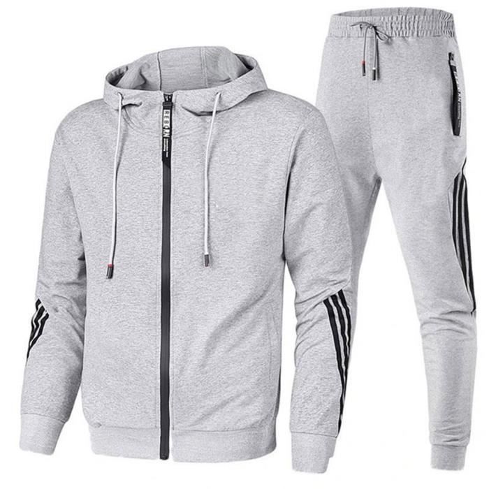 Trainingsanzug-Set – Jogginganzug – Kapuzenjacke – Hose mit elastischem Bund – Atmungsaktiv – Grau