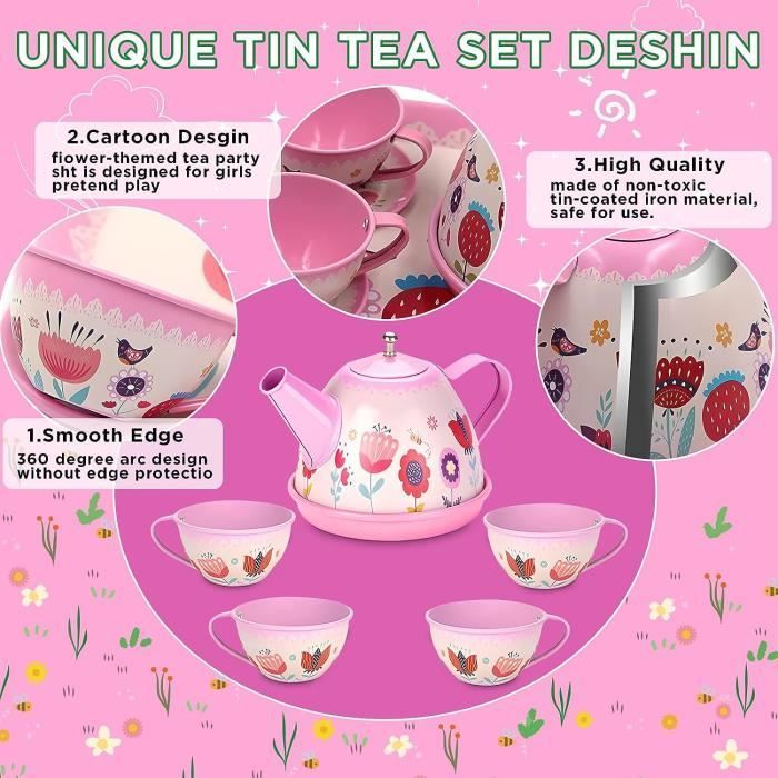 Service à Thé pour Enfants,Jouet de Cuisine Faisant Semblant pour Enfants Tea Party Jeux de Rôle,Dinette Enfant Service à Café