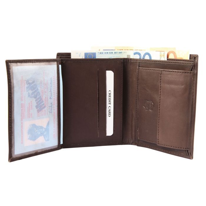 Geldbörse - EXCELLANC - Bahri - Braunes Rindsleder - 8 Kartenfächer - Kompakte Größe: 12 × 9,5 × 2 cm