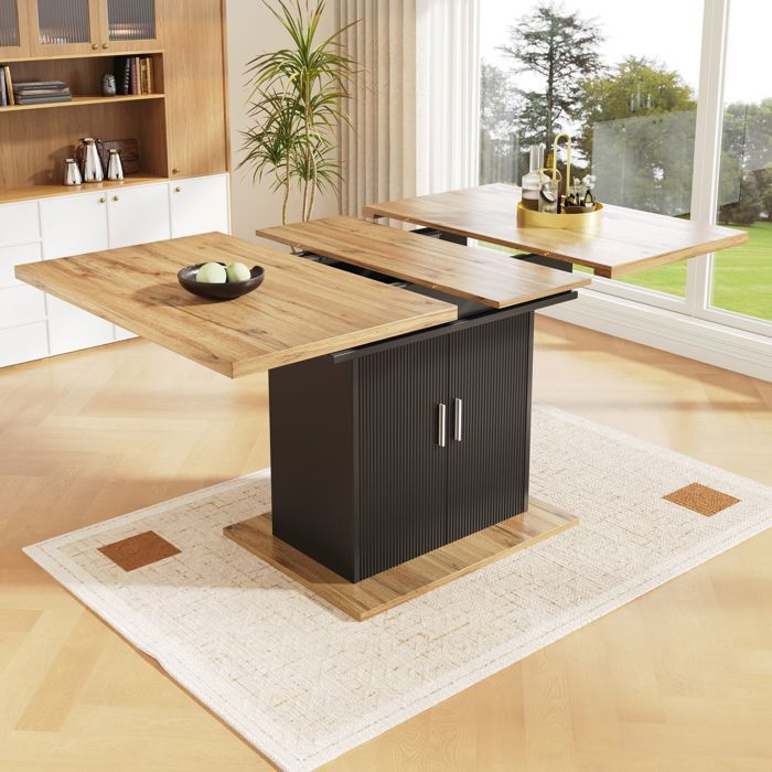 Table de cuisine 140x70, table extensible Table à manger, gain d'espace, rangement intégré, plateau laqué brillant