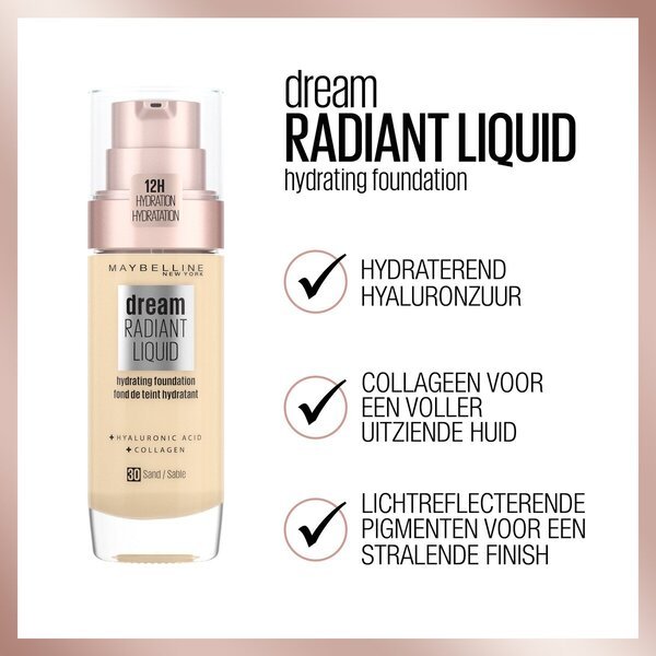 Maybelline New York Dream Radiant tekoči puder odtenek 30 Sandy Beige, 30 ml