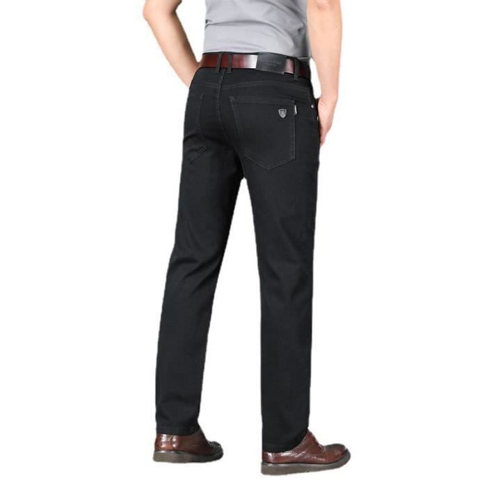 Pantalones vaqueros negros de mezclilla para hombre, de talle alto y elásticos, ideales para negocios, primavera y otoño.