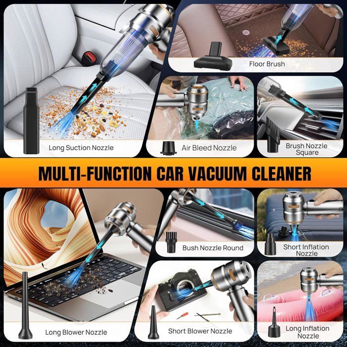 Aspiradora inalámbrica potente 4 en 1 para coche - Mini aspiradora de mano inalámbrica de 16 KPA - 3 niveles ajustables - Aspiradora de mesa