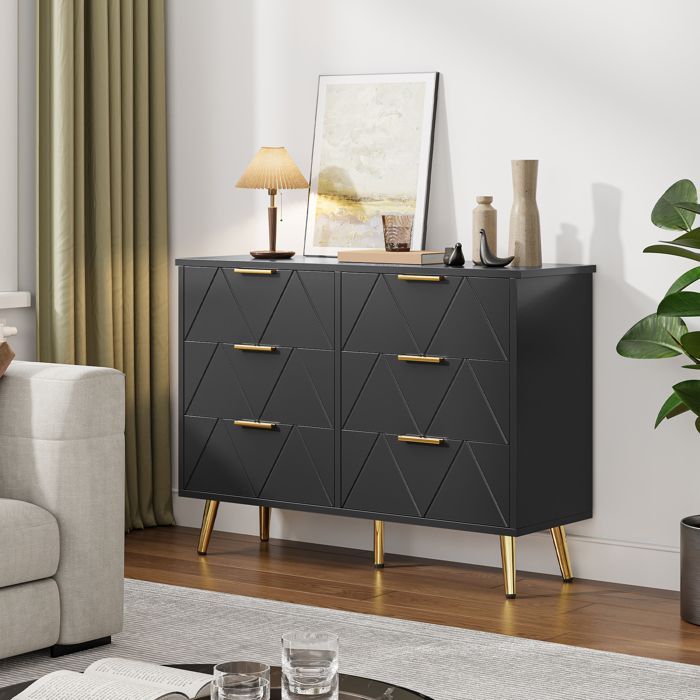 YITAHOME 6-Drawer Chest of Drawers, Large Wooden Chest of Drawers, Sliding Storage Unit, Office/Living Room Furniture, 102 x 34 x 75cm, Black