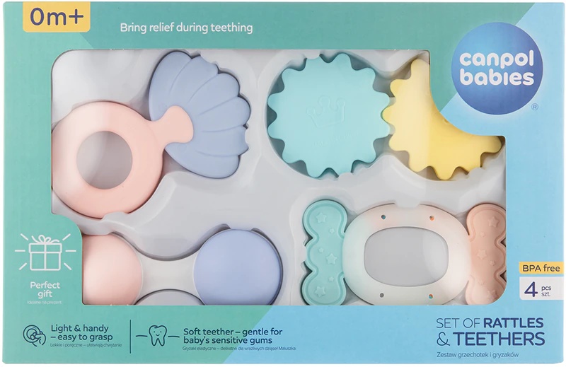 Darilni set ropotuljic in grizal Canpol babies Pastels 0+