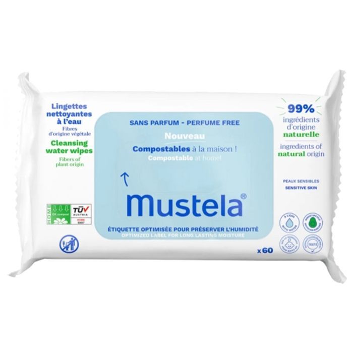 Mustela Compostable Cleansing Wipes, Unscented x60