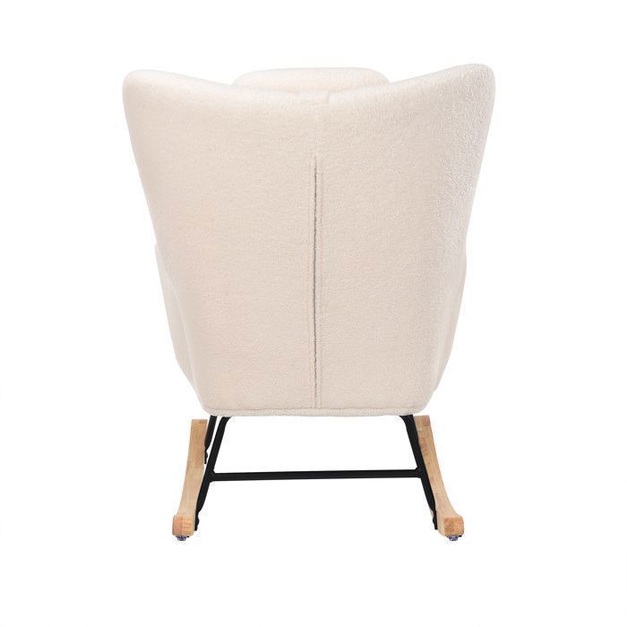 Fauteuil à Bascule avec Tabouret, Chaise a basule avec Appui-tête et Poche latérale, Fauteuil Allaitement en Tissu Teddy, Blanc