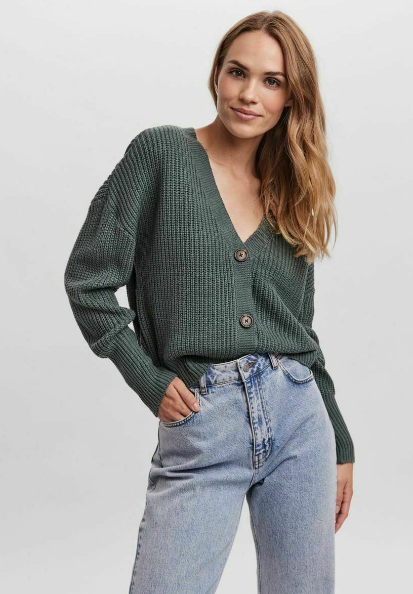 Vero Moda VMLEA V NECK CARDIGAN - Cardigan - balsam green