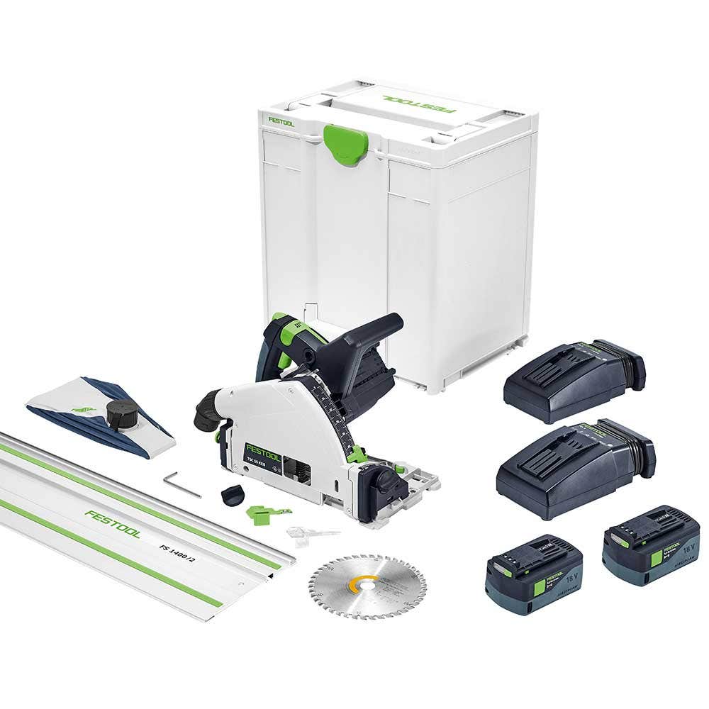 FESTOOL 18V Akku-Tauchsäge 2 x 5,2 Ah 160 mm mit Führungsschiene 1400 mm 577282