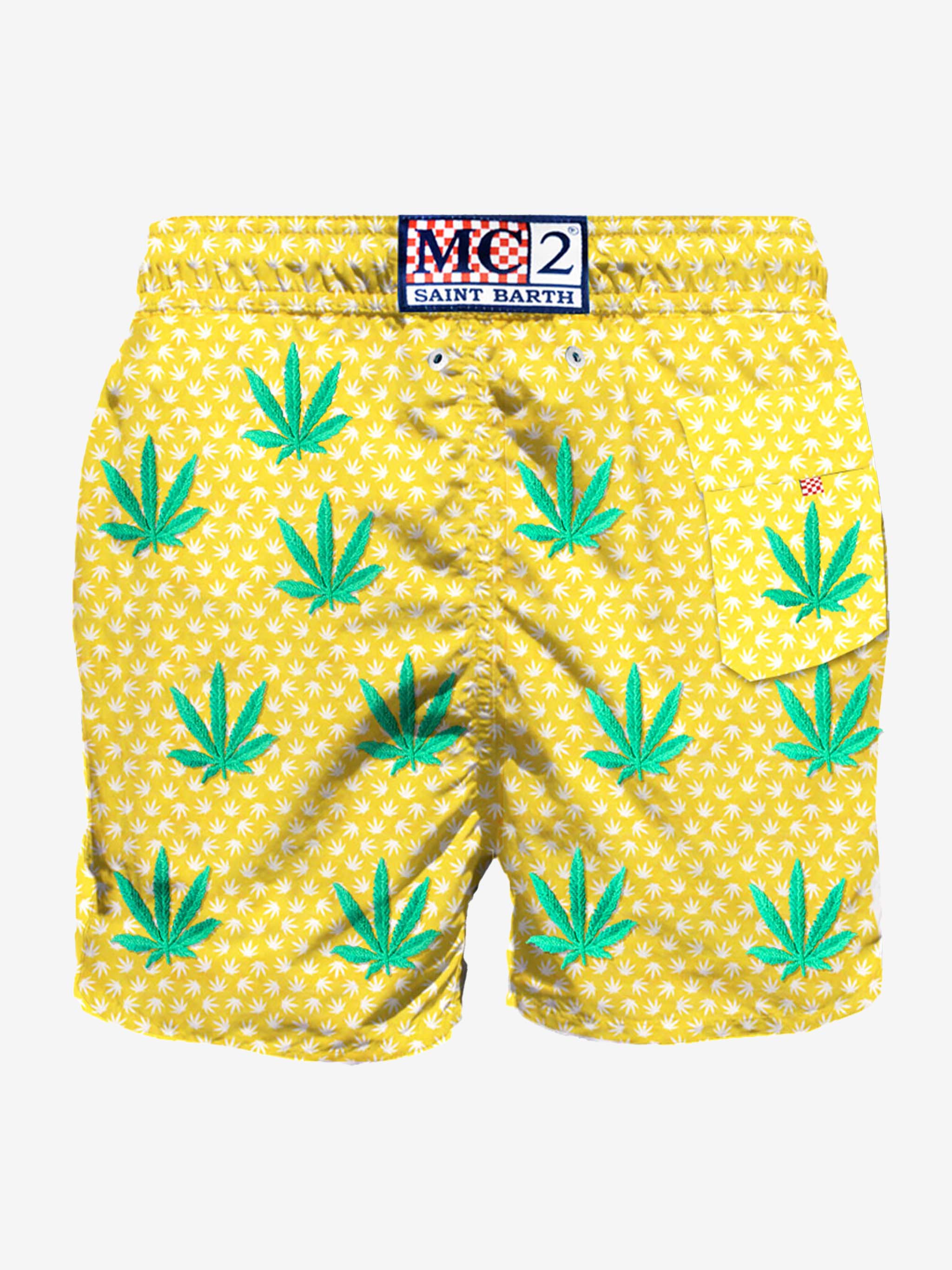 Costume da bagno di media lunghezza con foglie ricamate