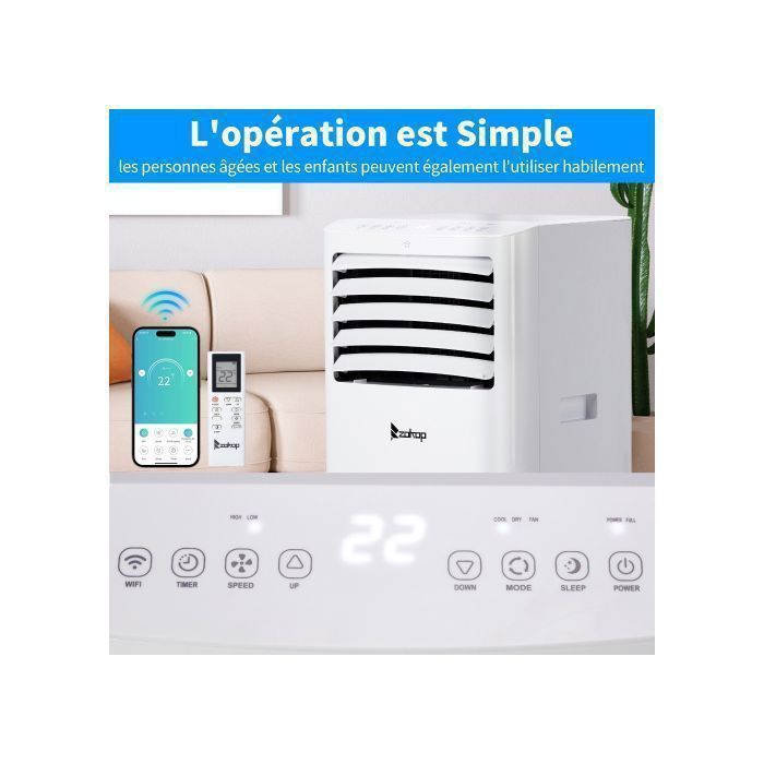 Condizionatore d'aria portatile ALIGHTUP 12000 BTU - 3,5 kW - Timer e WiFi - Telecomando