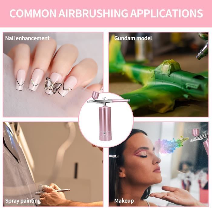 Kit aérographe avec compresseur Pistolet pulvérisateur portable sans fil pour ongles, peinture, maquillage, biscuits (noir)