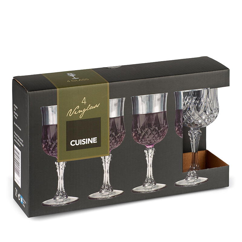 Keukenwijnglazen, 4 stuks, 22 cl, kristalhelder plastic.