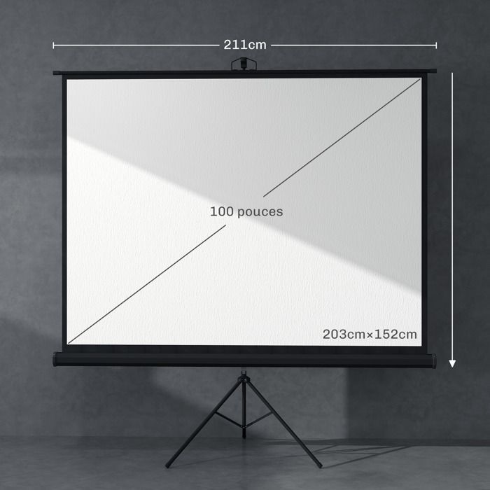 Pantalla de proyección - HOMCOM - Pantalla 4K HD 4:3 - Soporte de trípode ajustable en altura - Películas para interiores y exteriores - Negro