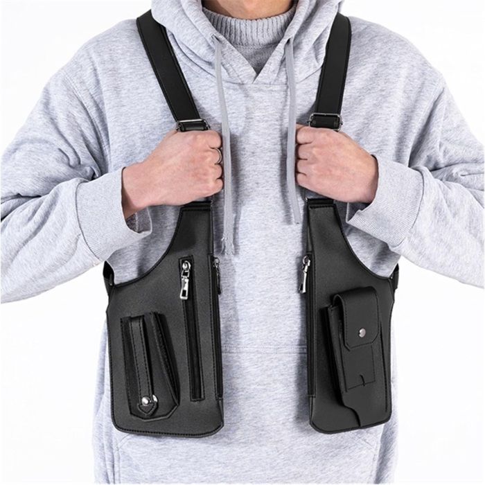 Bolso bandolera ajustable para hombre y mujer, con sistema antirrobo y correa ajustable oculta. (Negro)