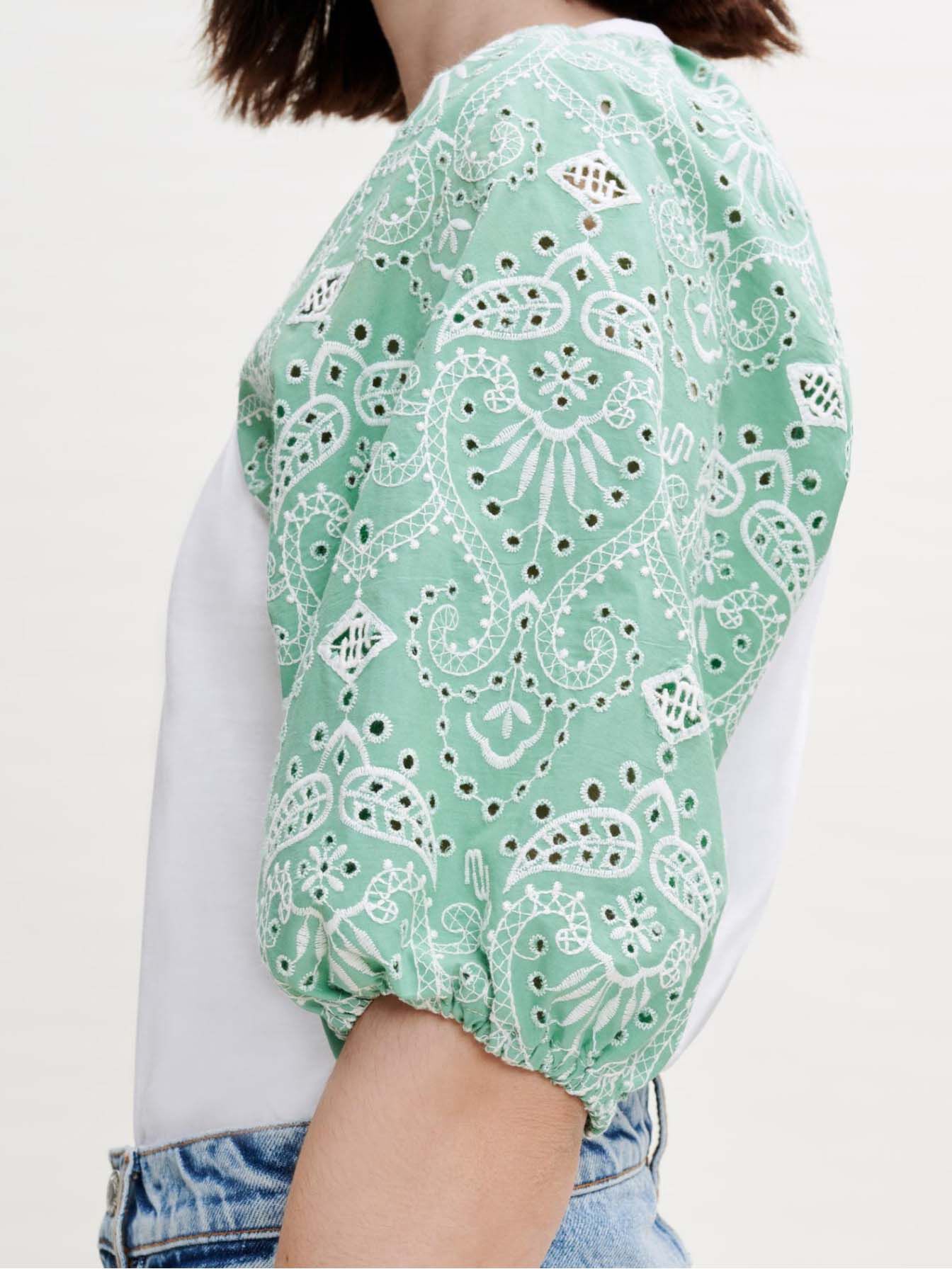 Tricou din amestec de materiale - Alb