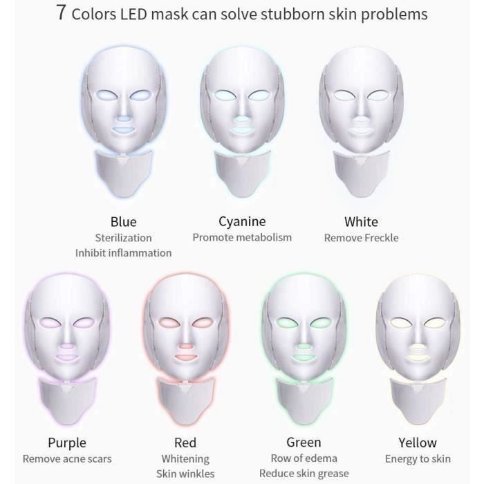 Mascarilla de fototerapia LED de 7 colores, mascarilla de fotones LED con cuello, belleza facial, cuidado de rejuvenecimiento de la piel, fototerapia.
