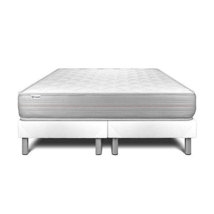 Conjunto de colchón y base de cama de 200x200 cm - 2 bases de cama blancas - Vitalmemo Blanco