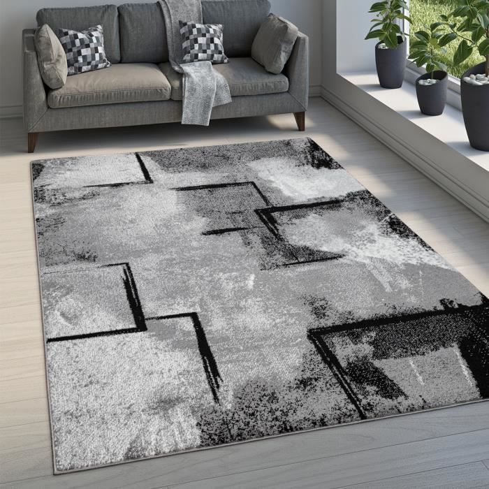 Paco Home Tapis De Salon Poils Ras Tapis Vintage Motif Abstrait Moderne Géométrique Gris 160x230 cm