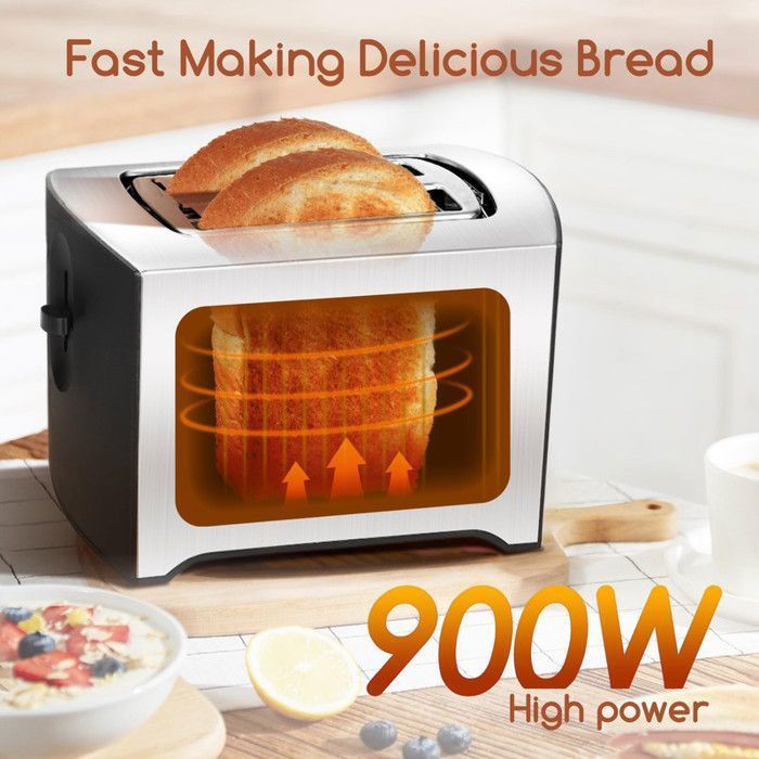 Aigostar Mini Sunshine- Grille-pain 2 fentes extra-larges et 7 niveaux de brunissage. Fonctions toaster, décongeler,900W, 0% BPA.
