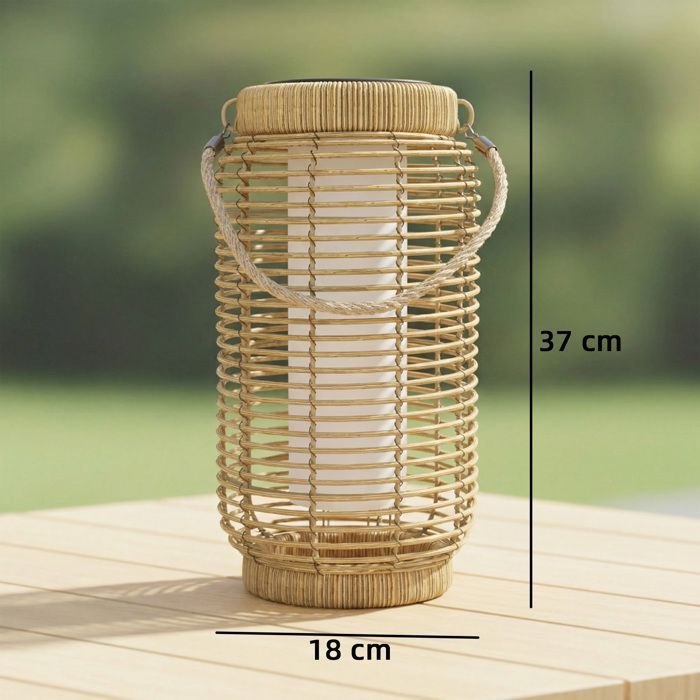 Set of 2 Solar Outdoor Floor Lamps - Garden Lamps - Outsunny - Automatic On/Off - Woven Resin - 18x18x37cm - Sand