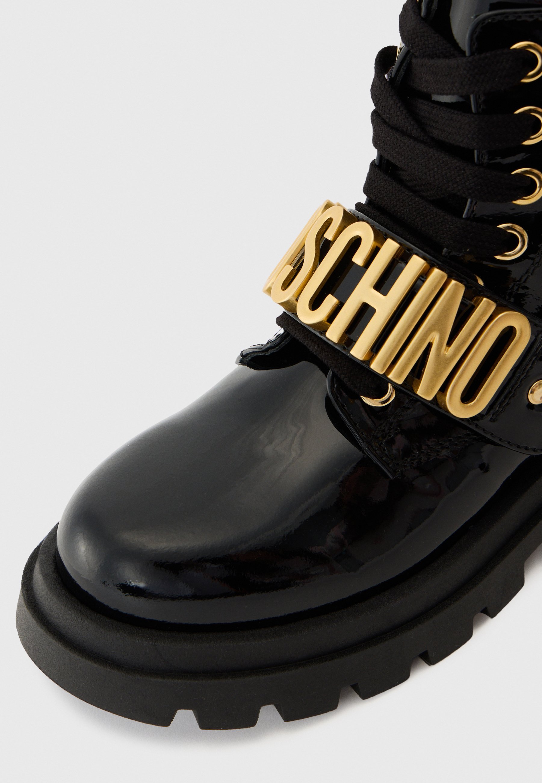 MOSCHINO UNISEX - Enkellaarsjes met vetersluiting - zwart/goudkleurig