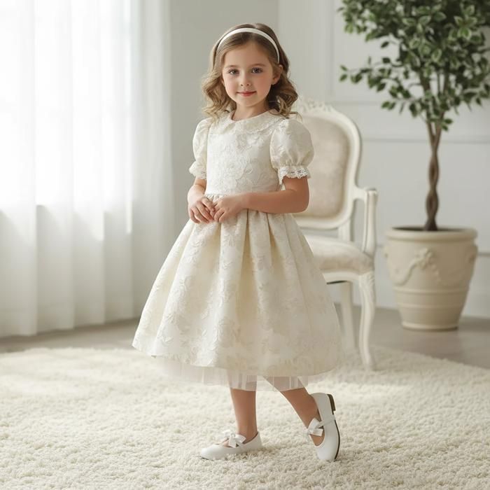 Chaussures - Enfant - Ballerines - Cérémonie - Cuir - Ivoire - Noeud - Satin - Pointure du 19 au 30