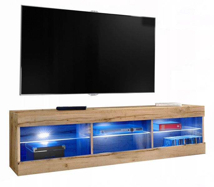 Szafka RTV LED Salon Nowoczesna Dąb Wotan Bez LED 140x35 Pokój